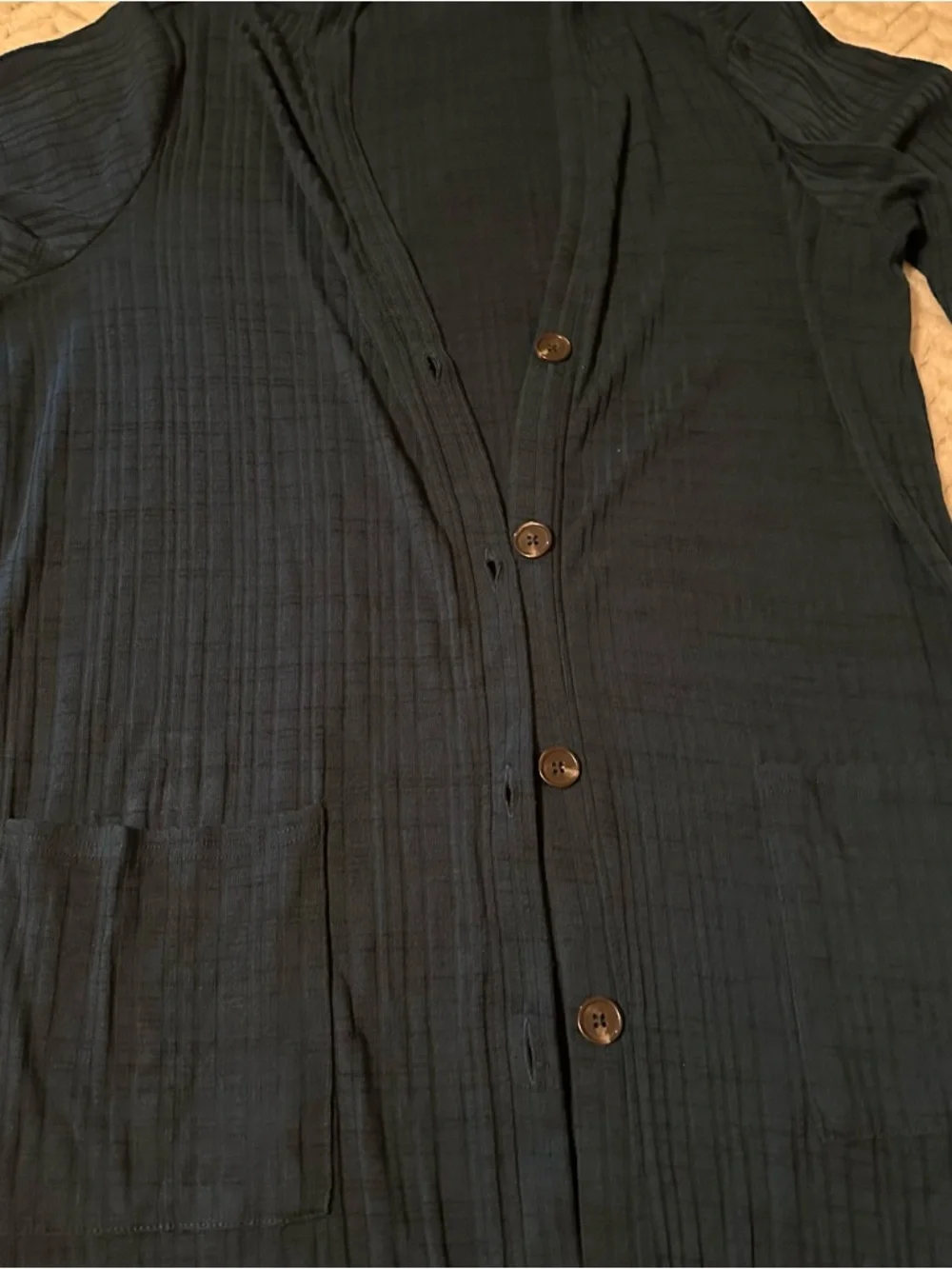 Maurices Dark Teal Blue Size XL Ribbed Extra Long Button Cardigan - Picture 4 of 10